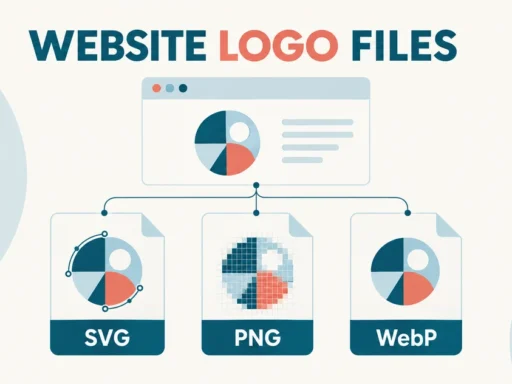 Conceptual comparison of SVG vector paths, PNG pixels and WebP files beneath a website header